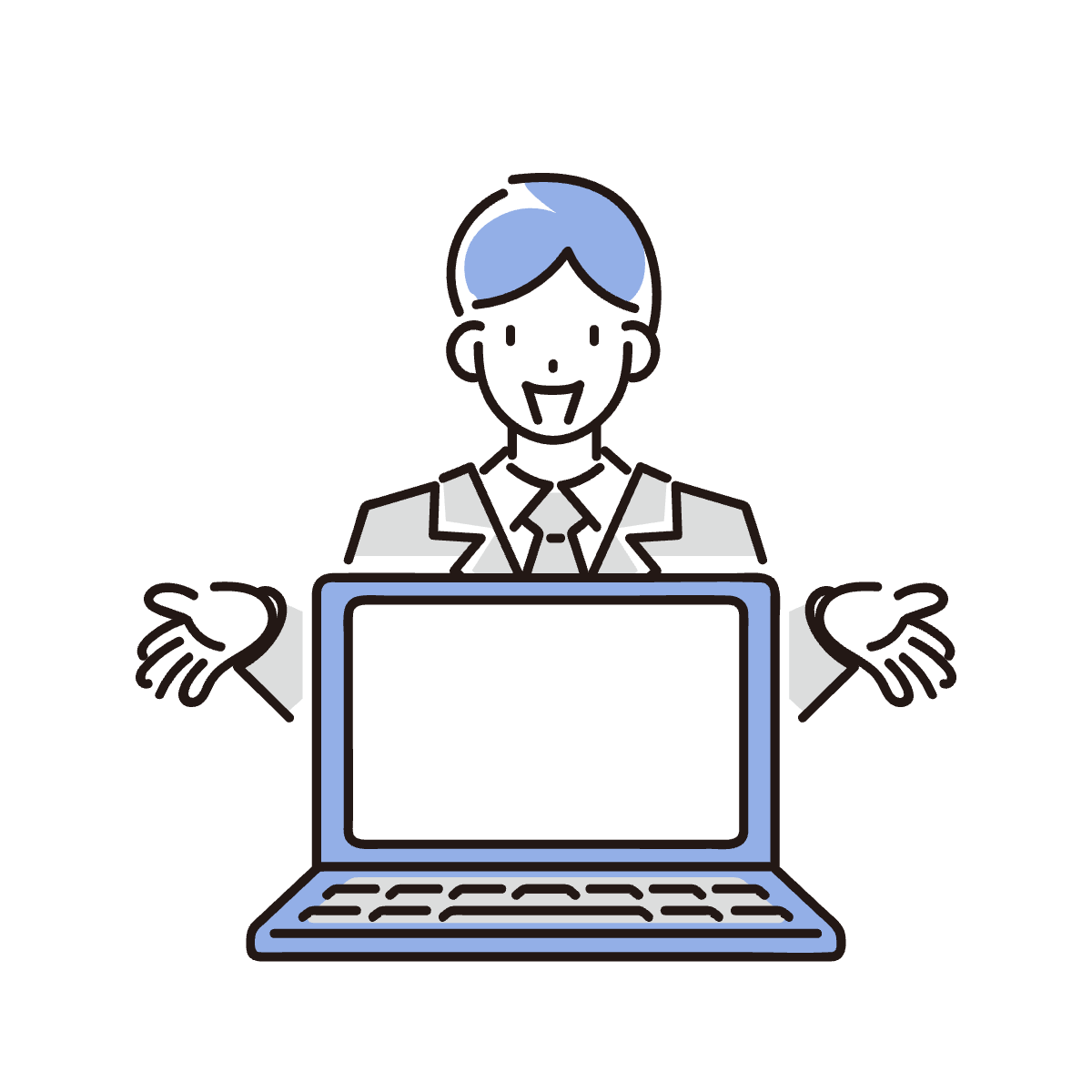 Illustration of a business person in front of a computer.
